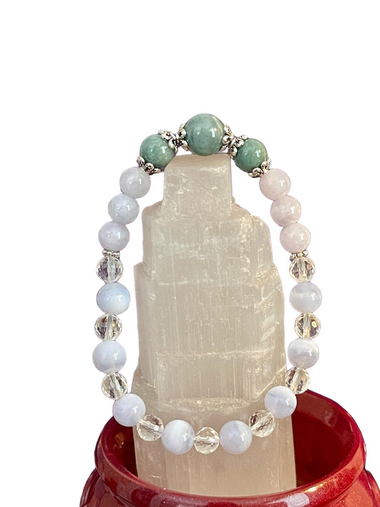 Blue Water Jade, Purple Jade, Blue Lace Agate, Clear Quartz: Emotional Well Being, Mental Clarity, Emotional Healing & Stress Relief