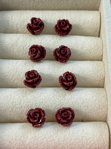 Cinnabar Rose Stud Earrings: S925