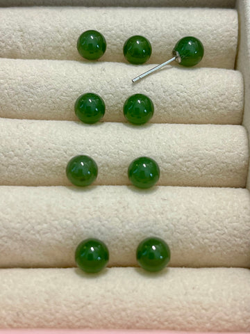 Green Jade Stud Earrings: S925