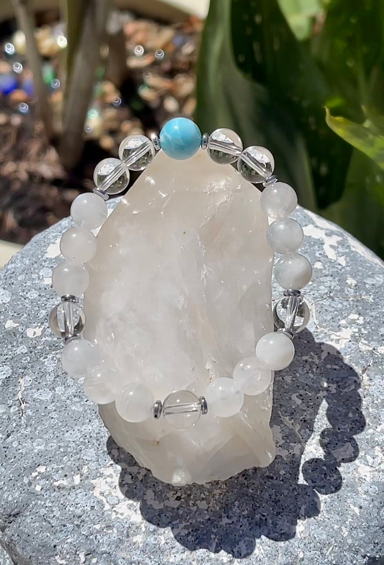 Larimar & Kyanite Bracelet, Crystal 2024 Healing, Atlantis Stone, Yin-Yang Energy, Throat Chakra, Communication, Balance Chakras, 7.5 mm