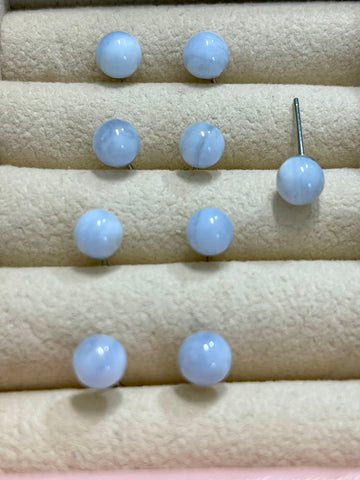 Blue Lace Agate Stud Earrings: S925
