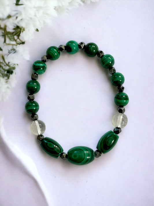 2024 Transformation Bracelet: Malachite, Clear Quartz, Hematite