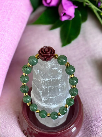 Green Jade with Cinnabar Rose: Good Fortune, Balance, Harmony and Abundance