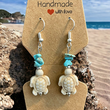 White Turtle, Turquoise chips Earrings
