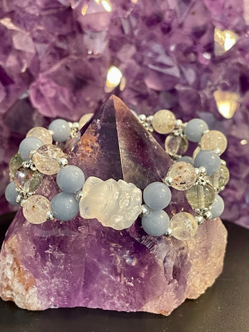 Selenite 9 Tail Fox Triple Bracelet