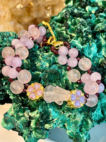 Elephant Rose Quartz Bracelet: Love, Kindness, Wisdom, Enlightenment