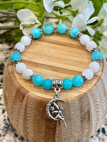 White Moonstone with Tiffany Blue Jade; Peace, Serenity, Love, Magic