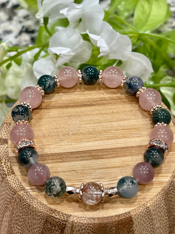 Madagascar Rose Quartz, Moss Agates, Purple Rose Quartz, Snowflake Phantom Quartz