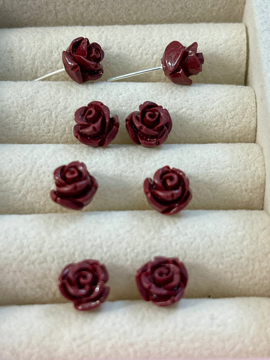 Cinnabar Rose Stud Earrings: S925