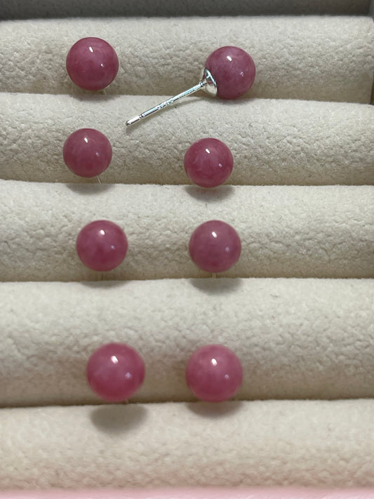 Pink Rhodonite Stud Earrings: S925