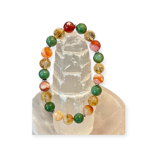 Bloom to Your Highest and Truest Self, Good Fortune, Success, Prosperity | Carnelian Flower Agate, Green Jade, Citrine