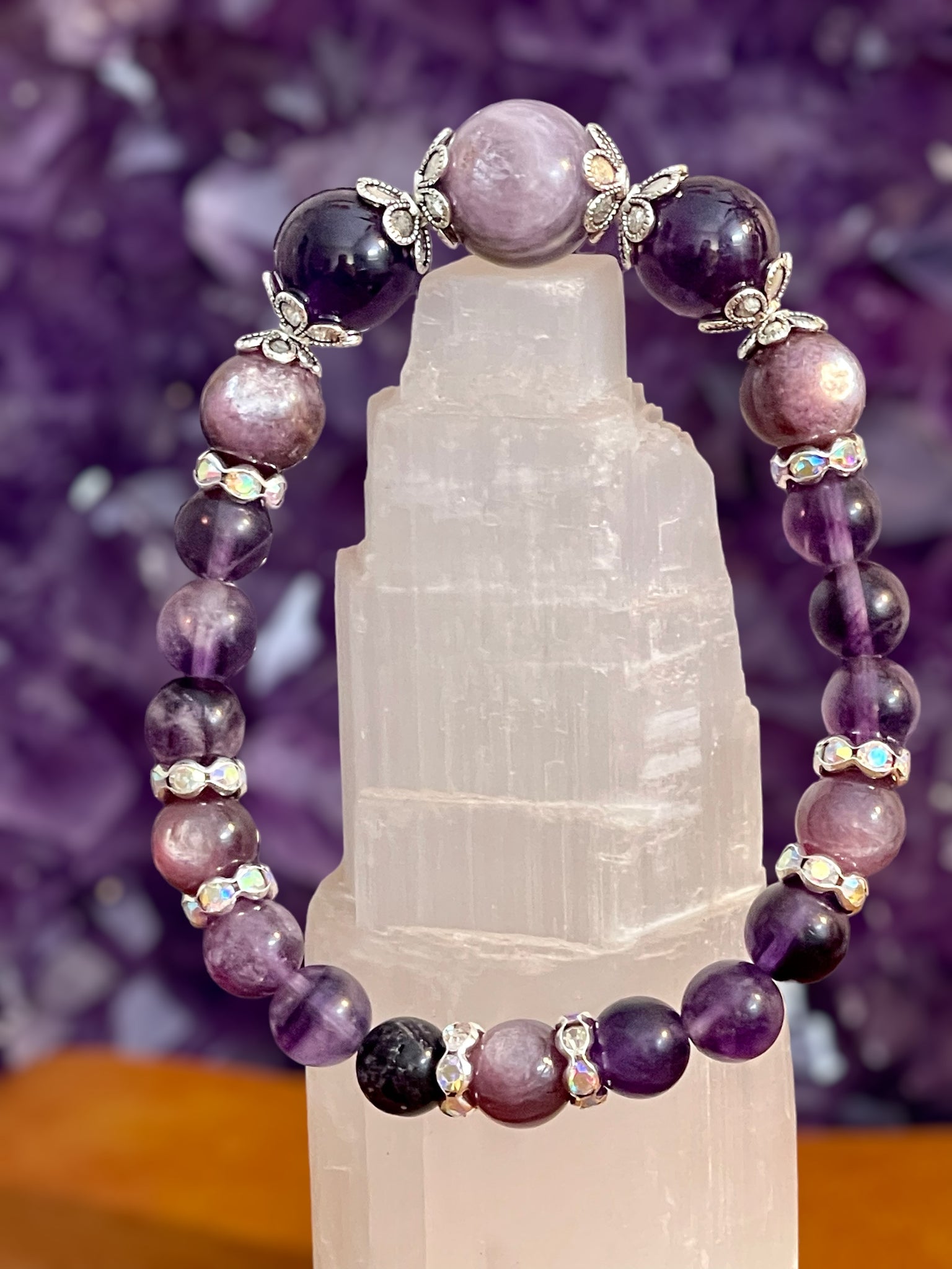 Purple Mica, Fluorite, Amethyst: Supports Emotional Clarity, Absorbs Negative Energies; Promote Inner Peace & Balance