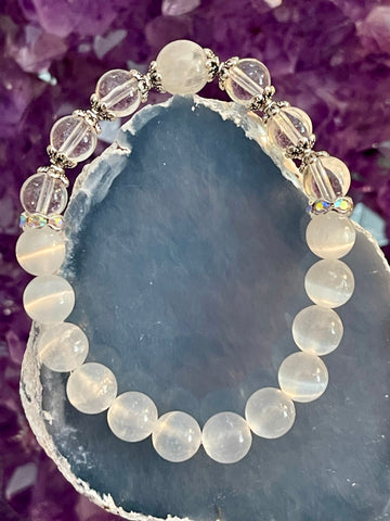 Selenite, Clear Quartz, Moonstone; Peace, Calm, Mental Clarity, Mental Well-Being