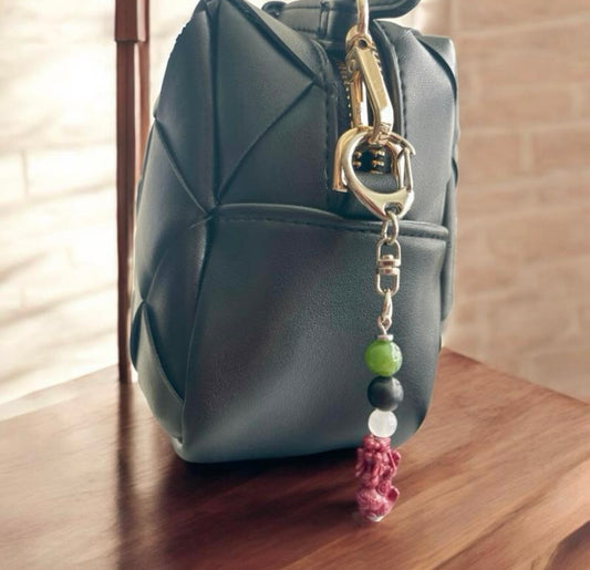 Pixiu Cinnabar, Selenite, Black Jade, Green Jade | Wealth and Protection Energy Keychain