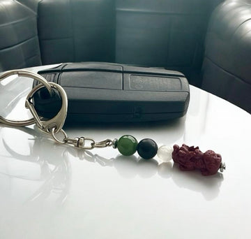 Pixiu Cinnabar, Selenite, Black Jade, Green Jade | Wealth and Protection Energy Keychain
