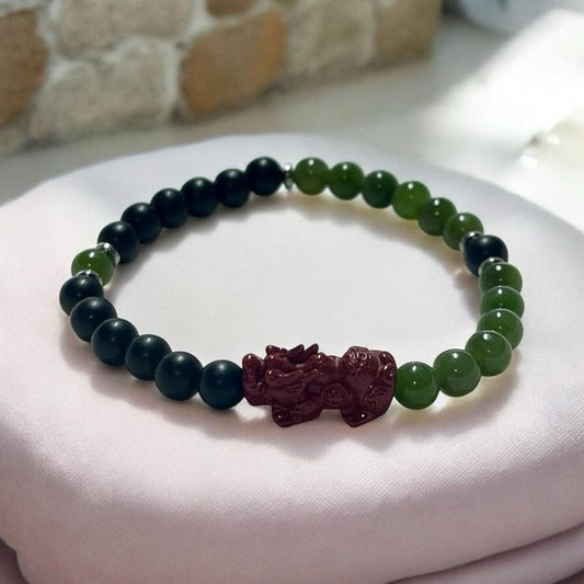 Yin-Yang Black & Green Jade with Pixiu - Protection • Balance • Abundance