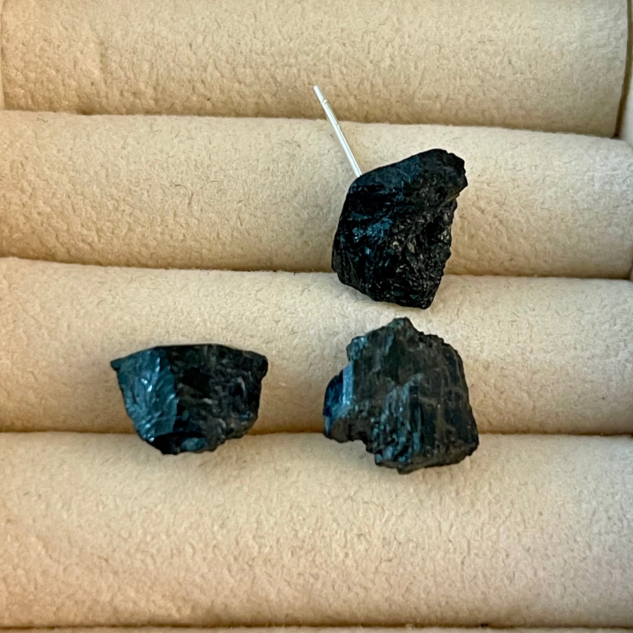 Raw Black Tourmaline Studs