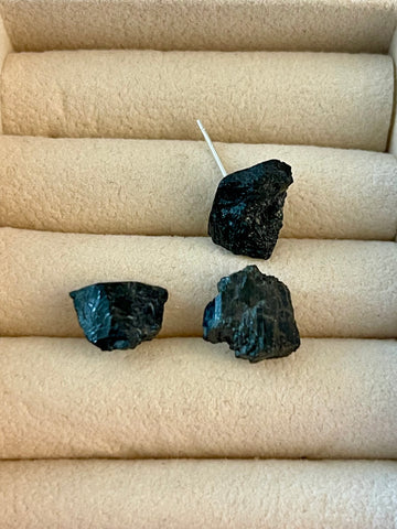 Raw Black Tourmaline Studs