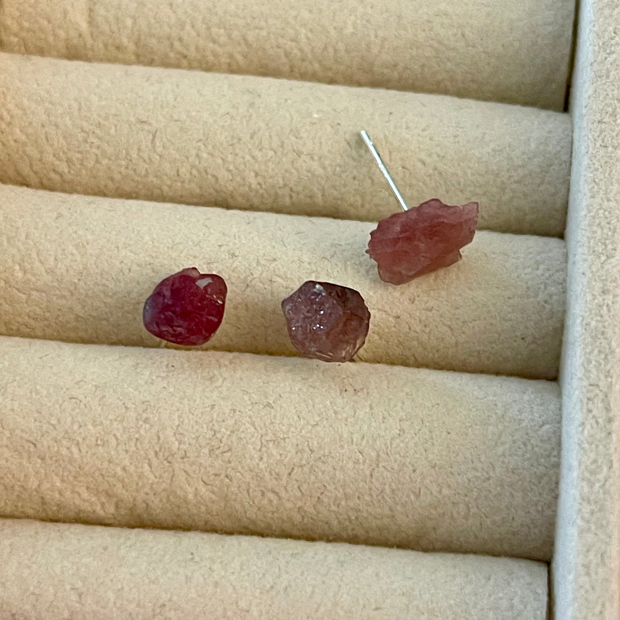 Raw Pink Tourmaline Studs