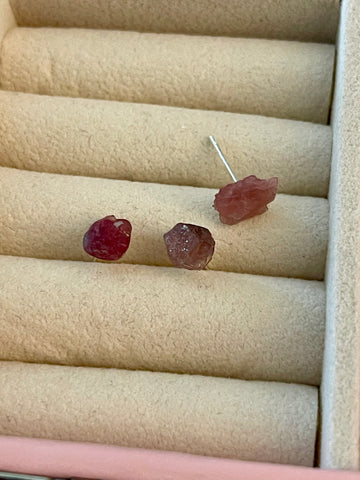 Raw Pink Tourmaline Studs