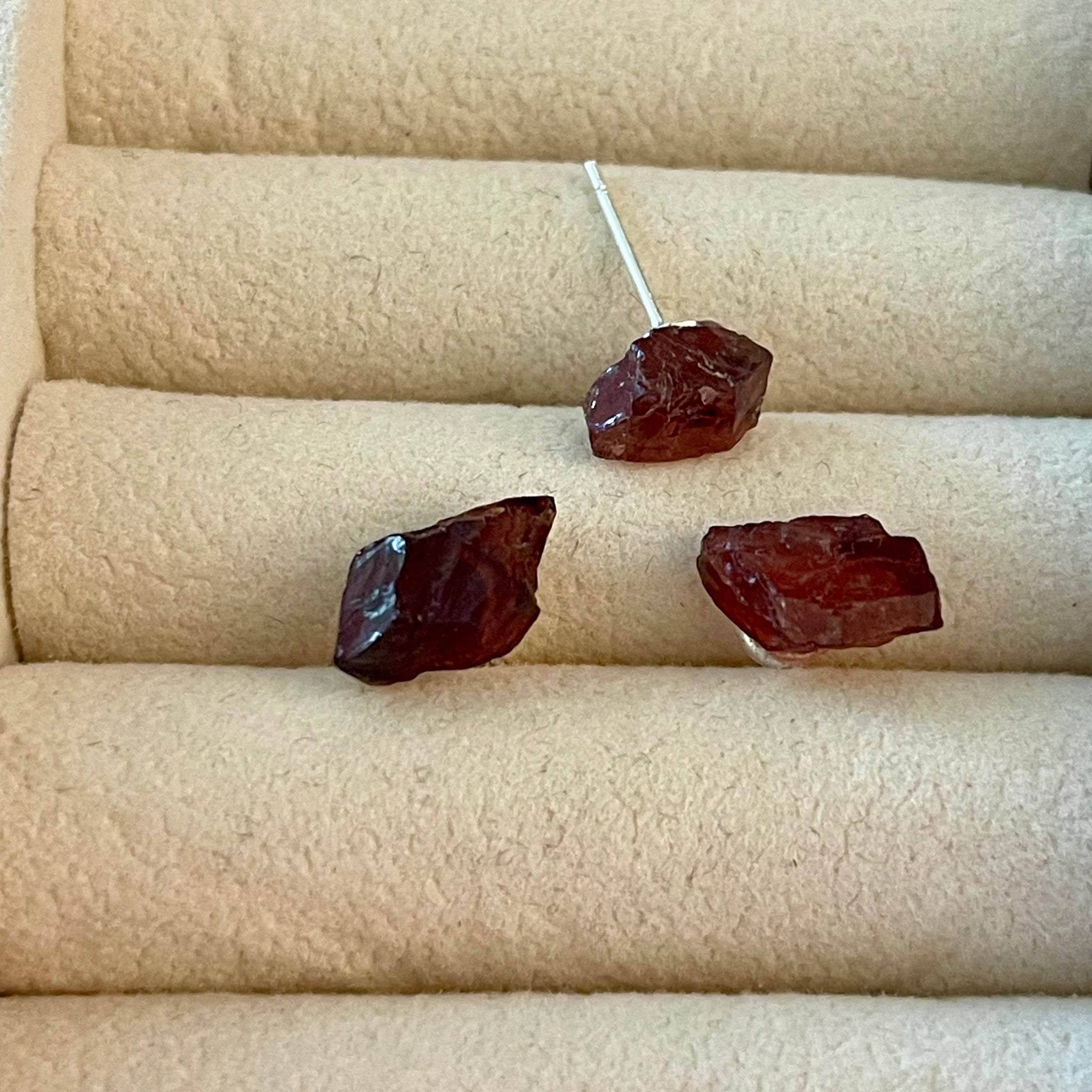 Raw Red Garnet Studs