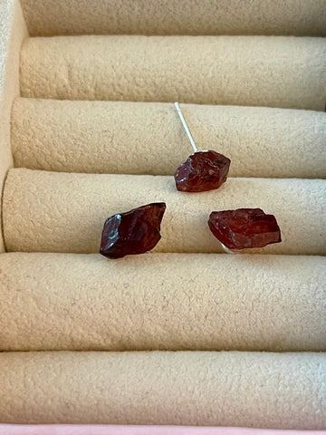 Raw Red Garnet Studs