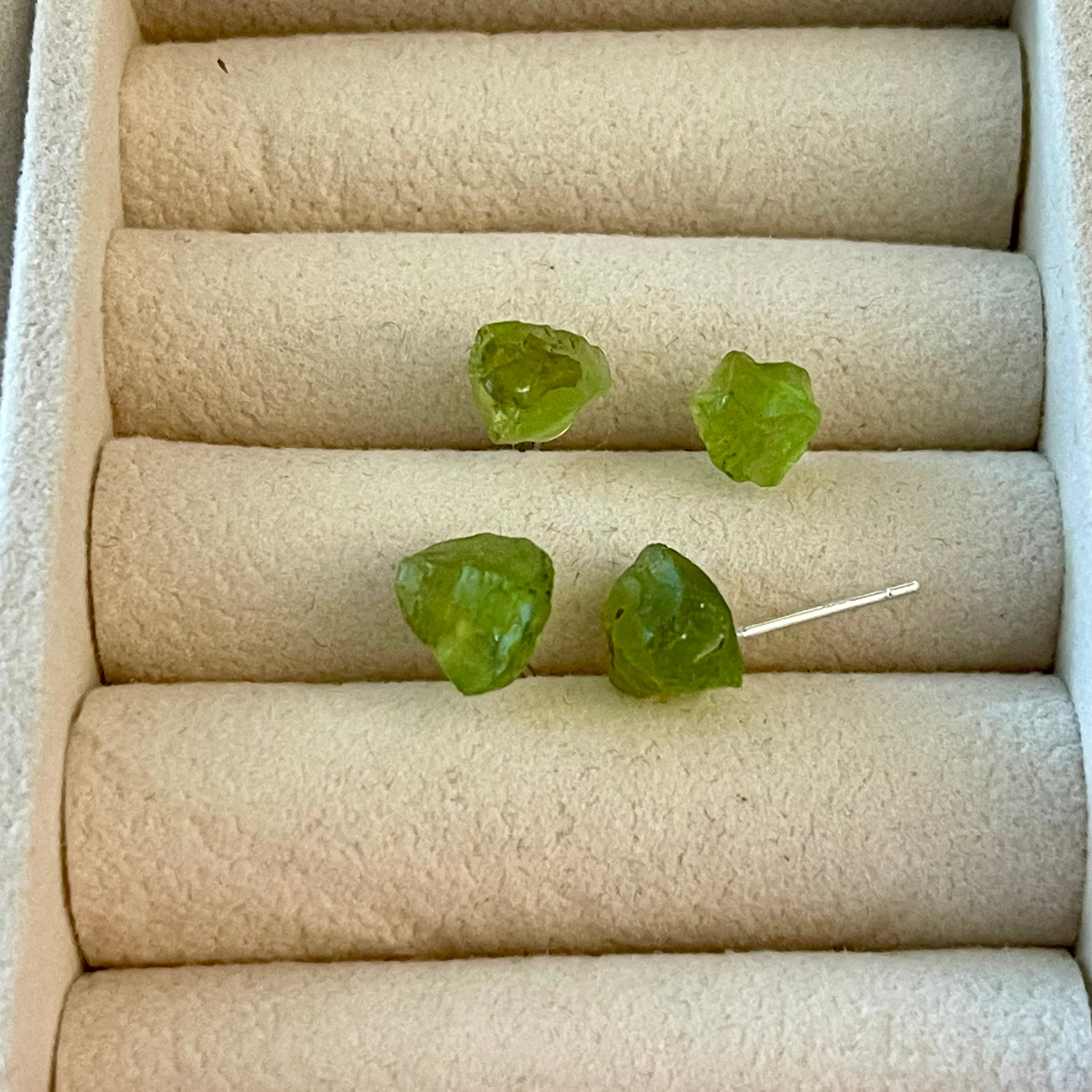 Raw Peridot Studs