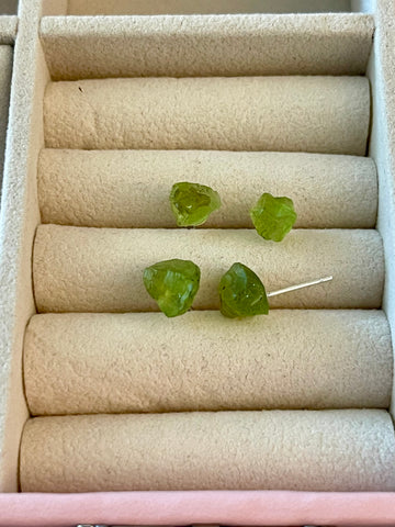 Raw Peridot Studs