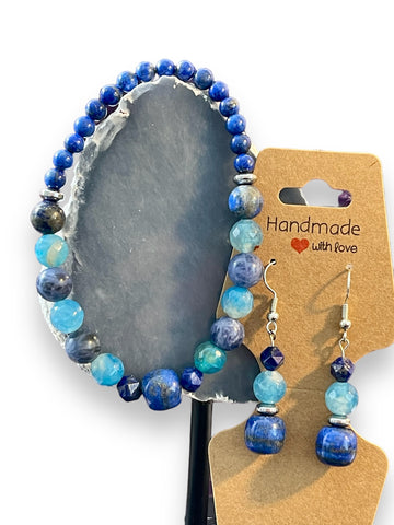 Wisdom, Intuition, Inner Peace, Ignite a Sense of Purpose; Lapis Lazuli & Blue Fire Bracelet and Earrings Set