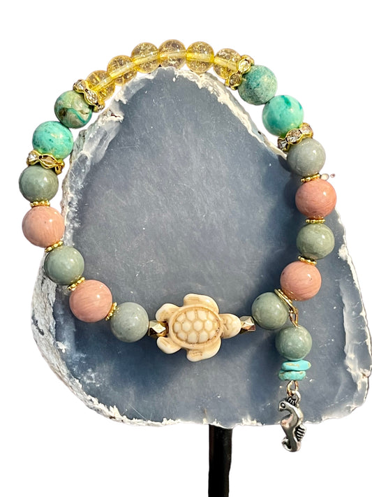 White Sea Turtle with Seahorse charm, Peace & Relaxation, Warmth & Abundance