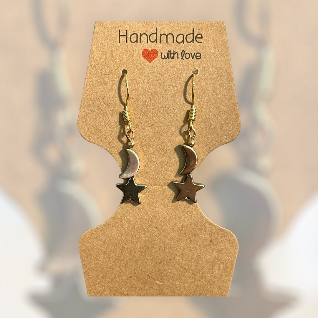 Pyrite Moon & Star Earrings