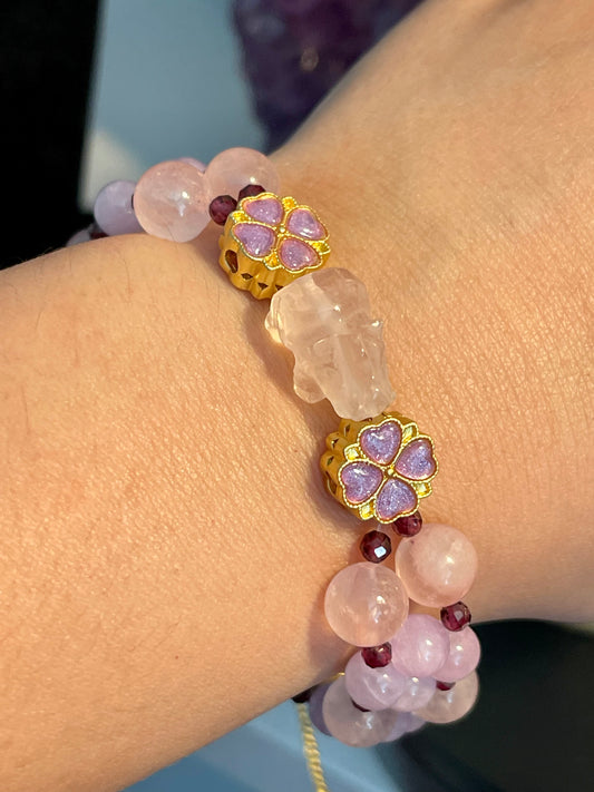 Elephant Rose Quartz Bracelet: Love, Kindness, Wisdom, Enlightenment
