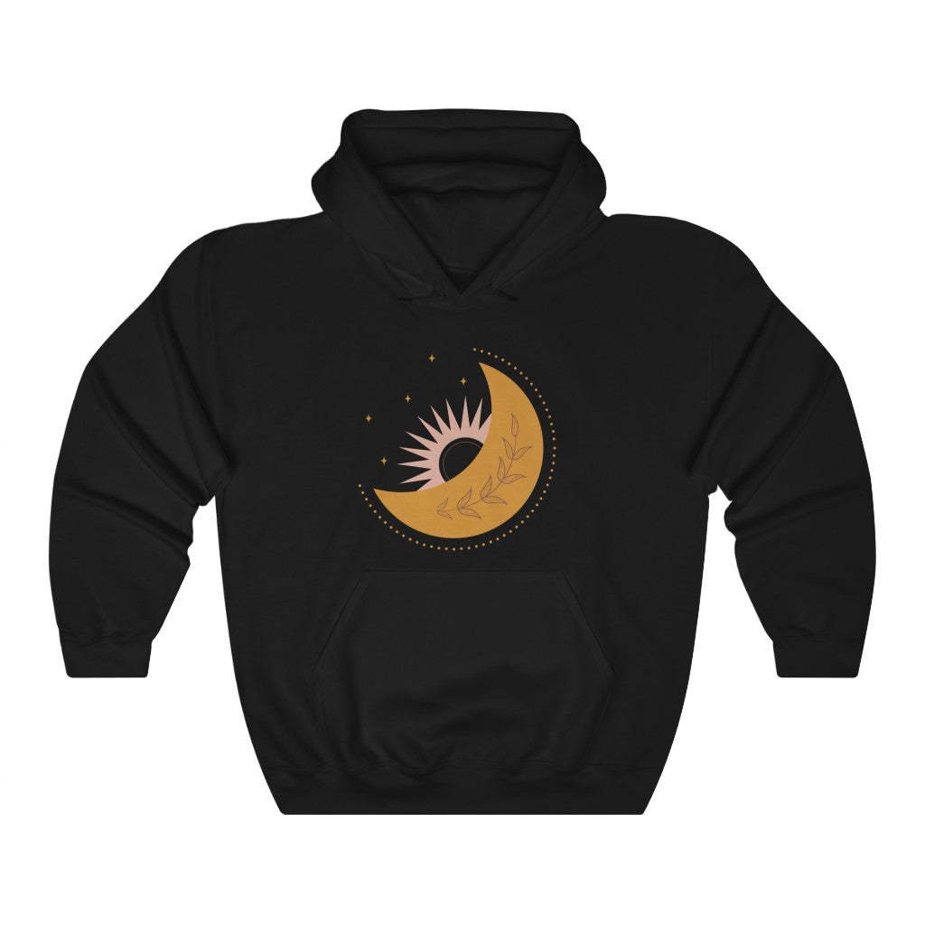 Hooded Sweatshirt - Vintage leaves, moon and sun