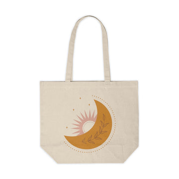 Canvas Shopping Tote - Vintage Moon, Sun and Leaves