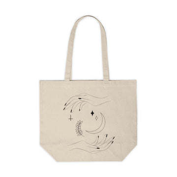 Canvas Shopping Tote - Hands, Crescent Moon, Stars