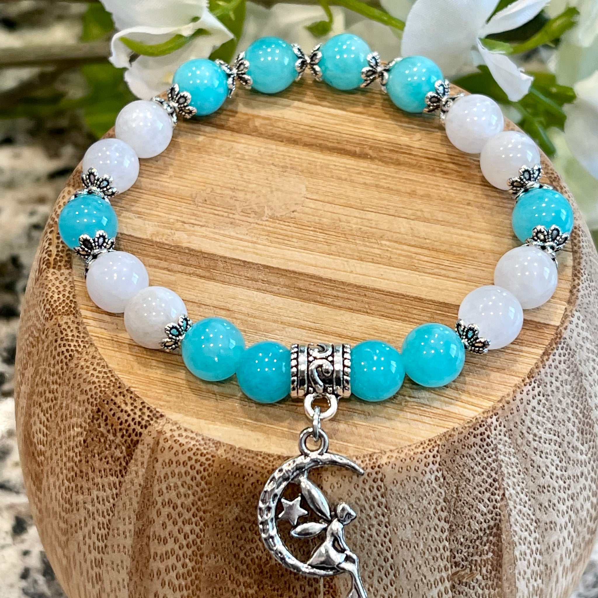 White Moonstone with Tiffany Blue Jade; Peace, Serenity, Love, Magic
