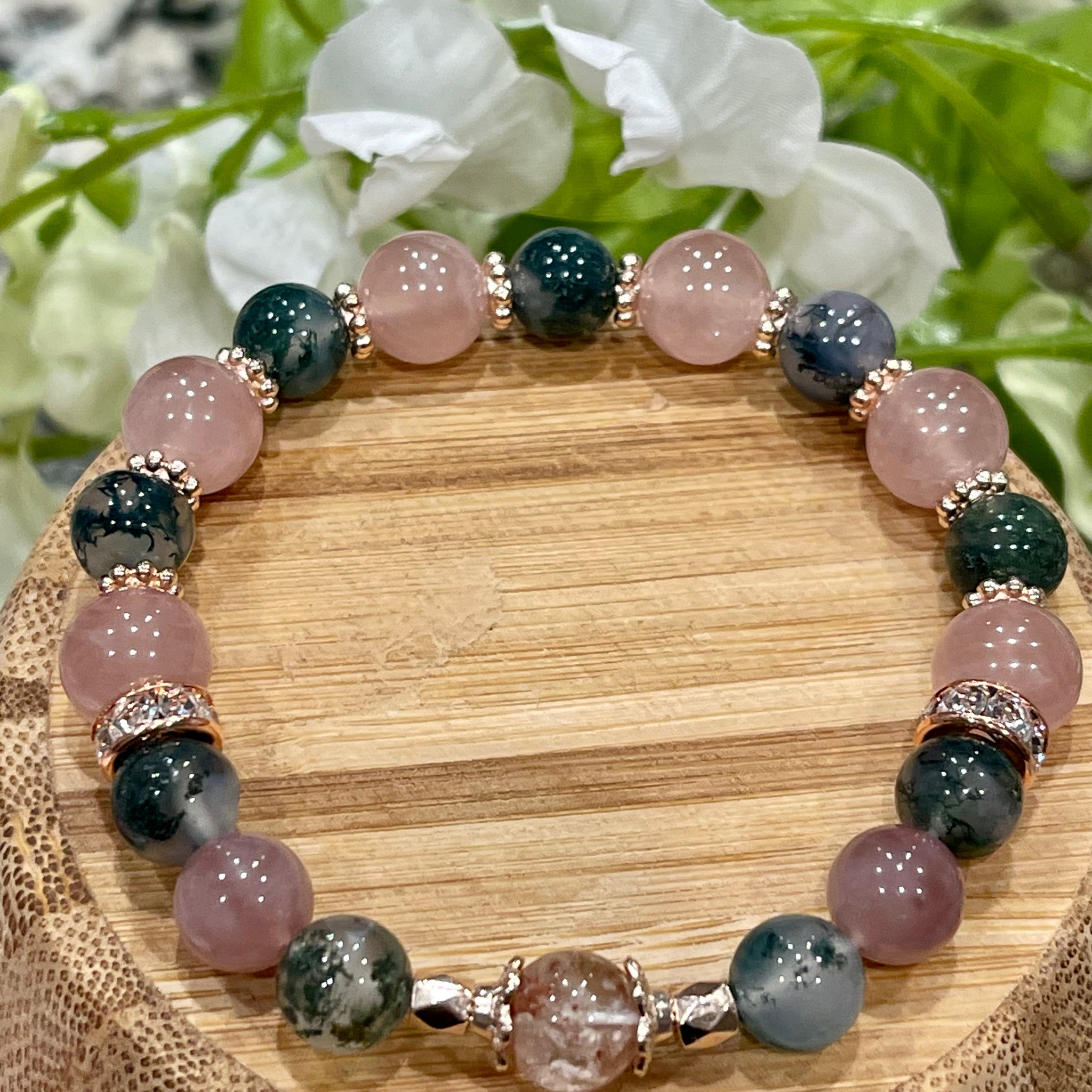 Madagascar Rose Quartz, Moss Agates, Purple Rose Quartz, Snowflake Phantom Quartz