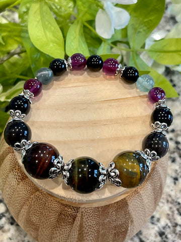 Tigers Eye 16mm, Obsidian, Fluorite; Protection, Grounding, Absorb & Shield Negative Energy