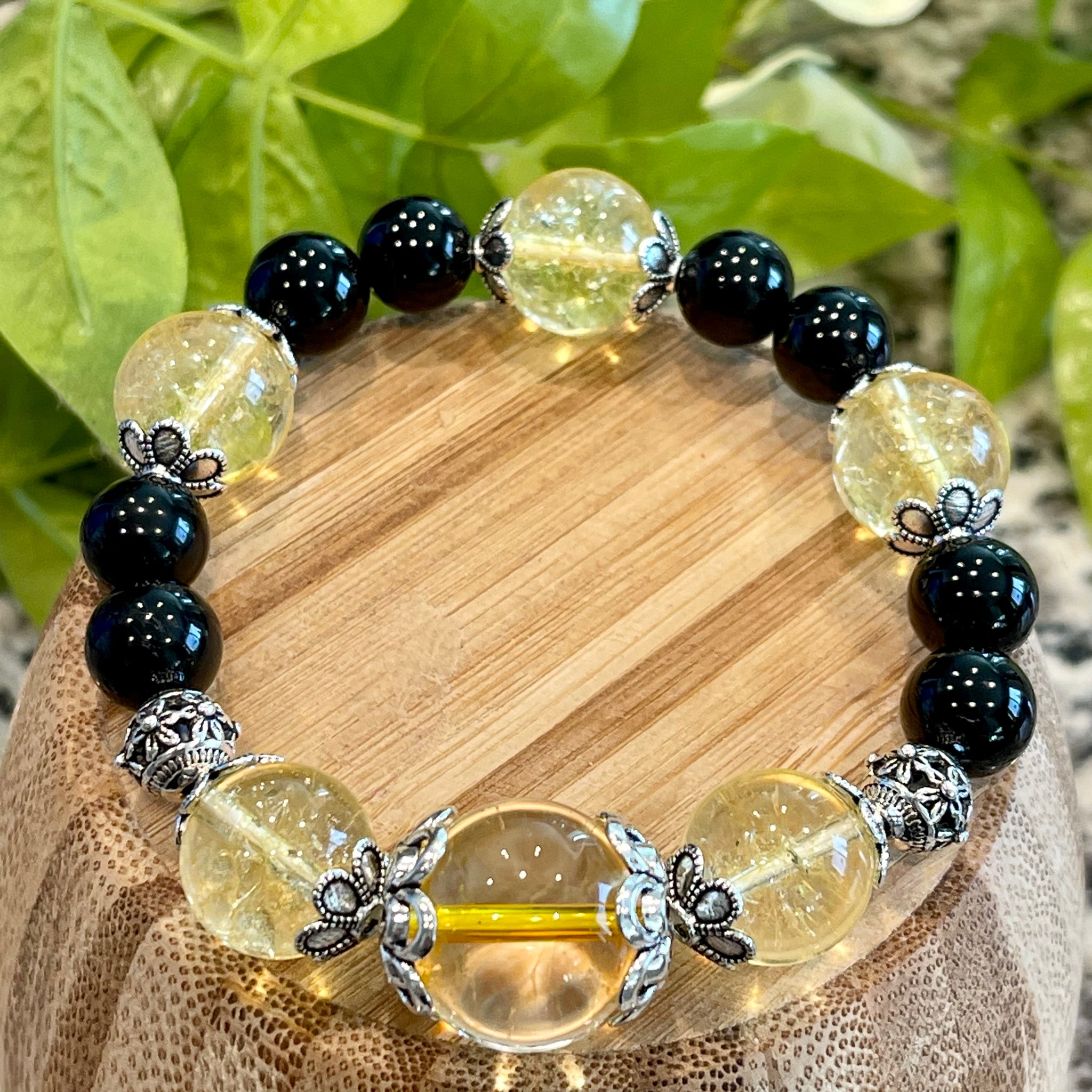 Tourmaline, Citrine 17mm; Protection from Negative Energy & Attract Positive Abundance