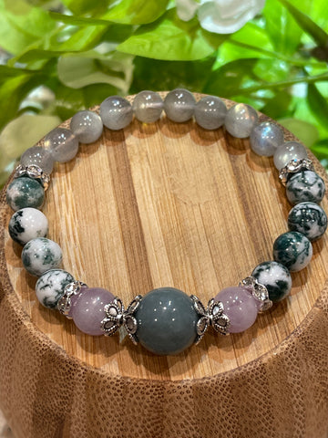 Blue Water Jade, Moss Agate, Kunzite, and Labradorite: Positive Energy, Harmony, Emotional Balance, Self Love