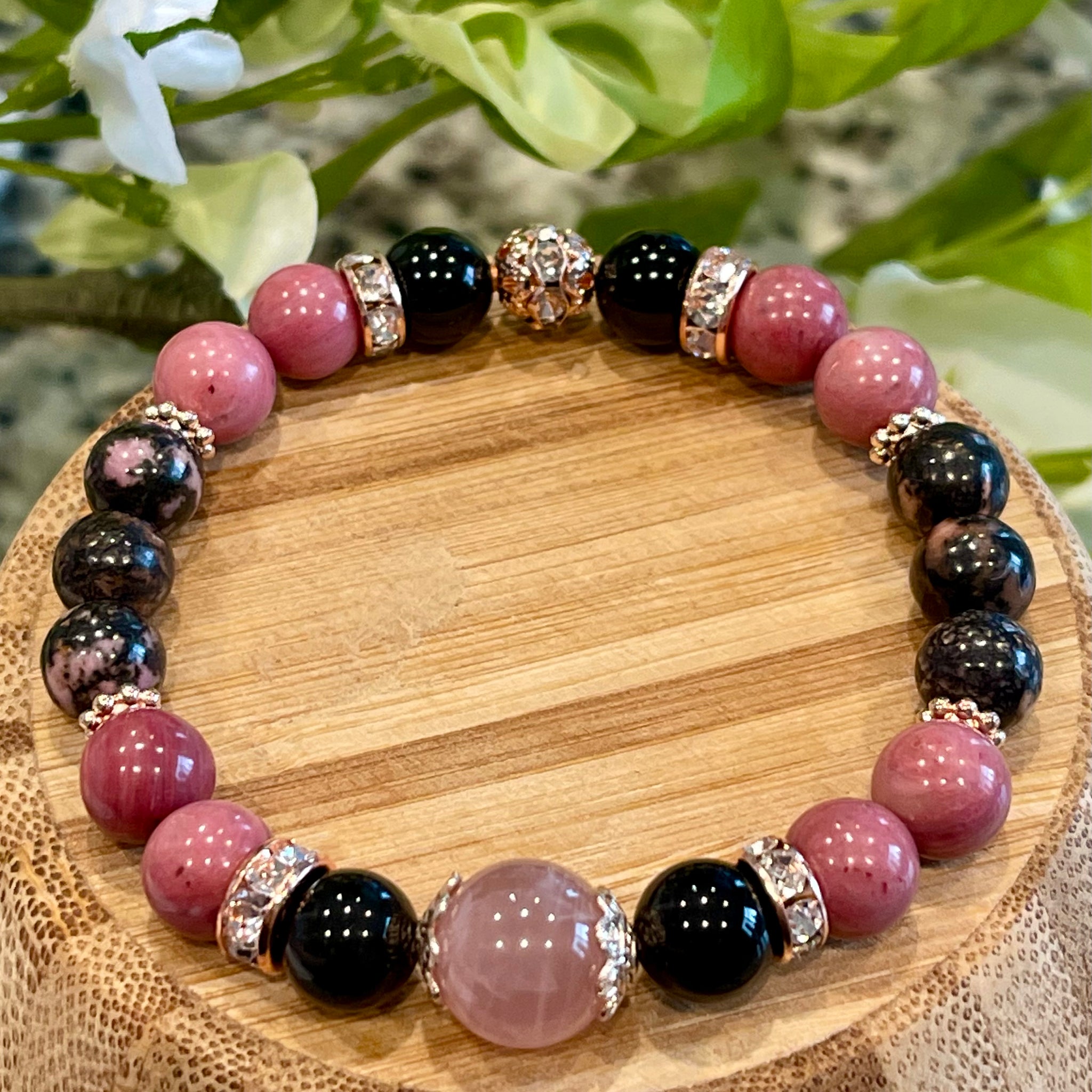 Rhodonite, Madagascar Rose Quartz, Rainbow Obsidian; Love, Kindness, Compassion, Healing of the Heart, Allow Love & Light Into Life