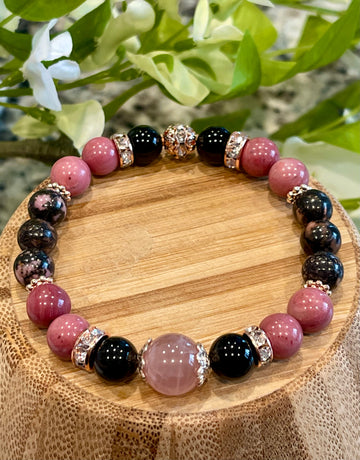 Rhodonite, Madagascar Rose Quartz, Rainbow Obsidian; Love, Kindness, Compassion, Healing of the Heart, Allow Love & Light Into Life