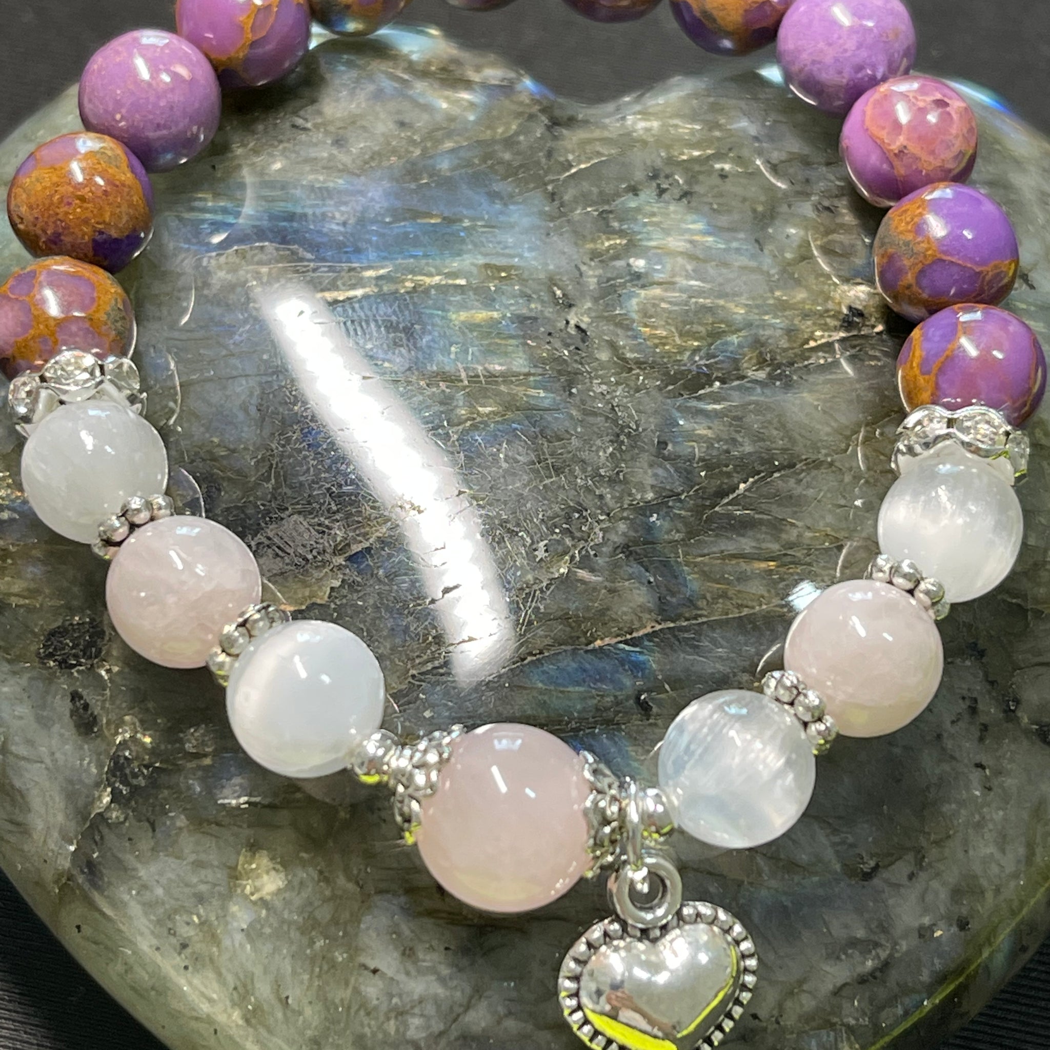 Phosphosiderite, Selenite, Kunzite, Rose Quartz; Self Love & Kindness, Compassion, Calm, Peace, Serenity, Healing