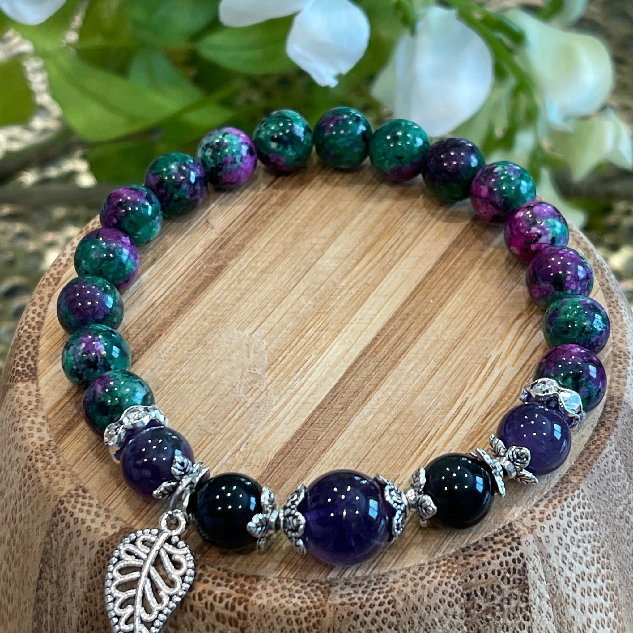Ruby Zoisite, Amethyst, Obsidian; Happiness, Abundance, Personal Growth, Brings Light to Darkness, Deep Healing, Protection